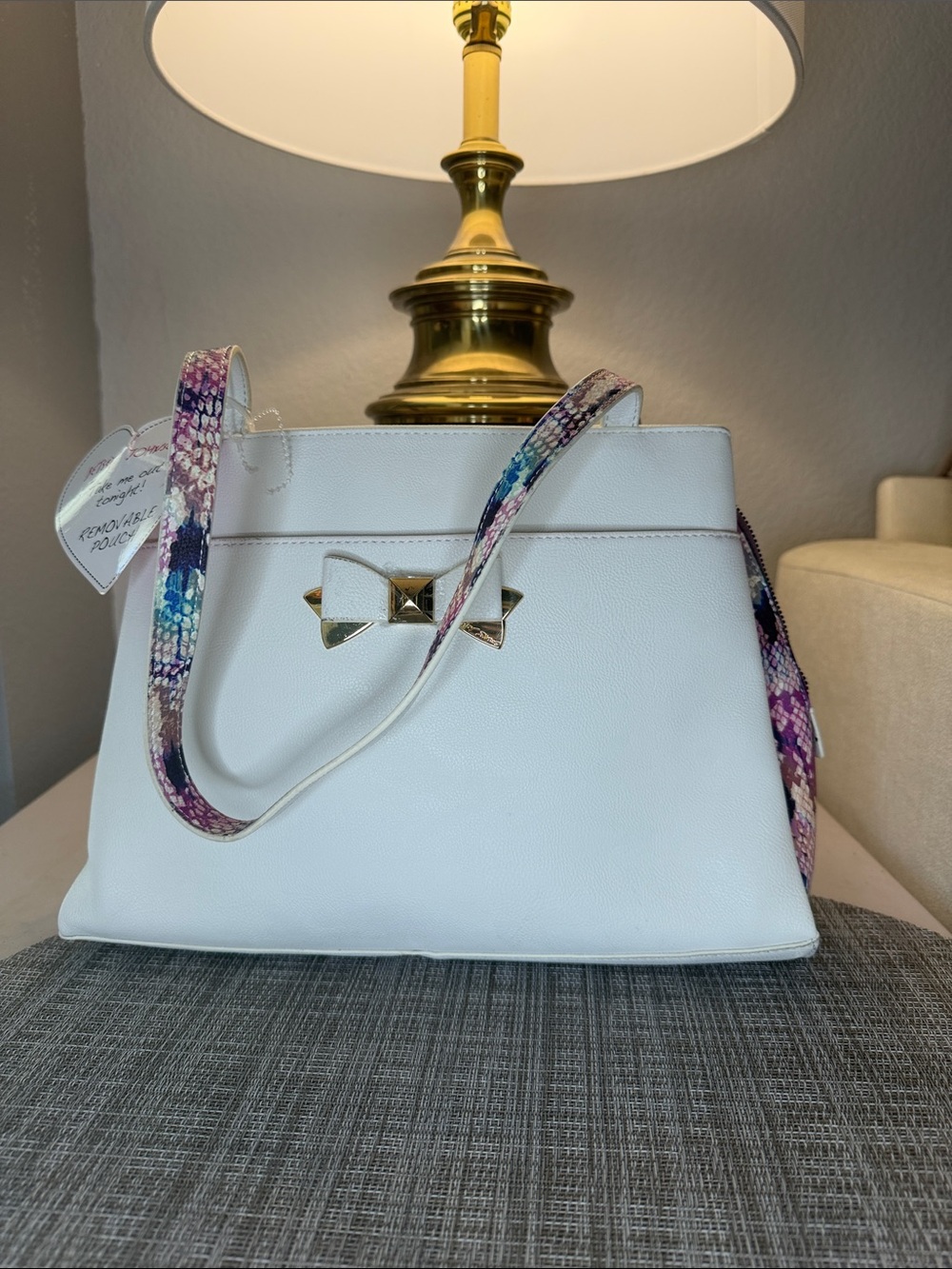 Betsey Johnson White Shoulder Bag with Multicolor Floral Strap